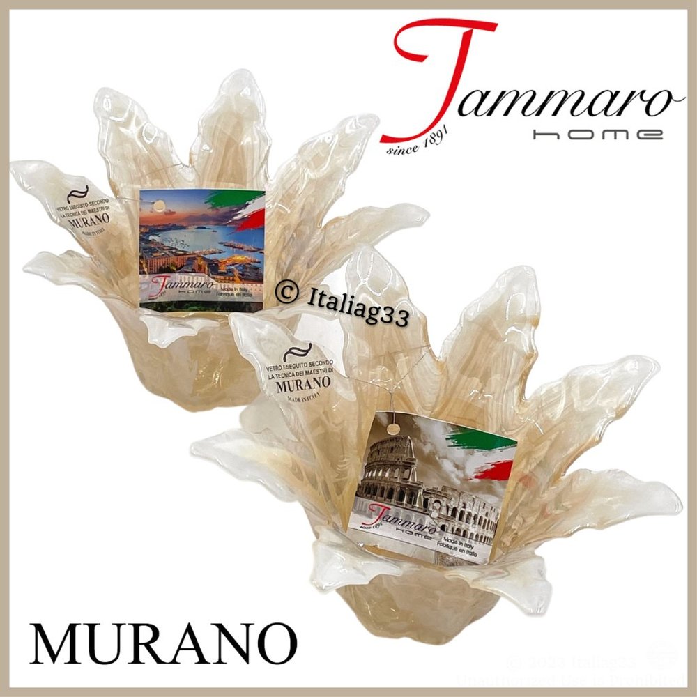Murano Art Glass Tammaro Home Candle Holder / Vase / Bowl Cream White Swirl NEW